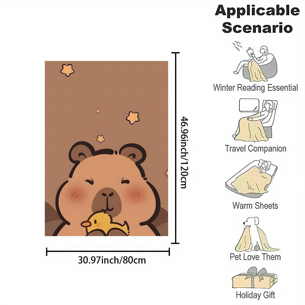 Weiche Flanell Cartoon Capybara mit Enten-Print Überwurfdecke - Digitaldruck Wendbar Polyesterflanell, Ganzjahres-Kuscheldecke für Zuhause Büro