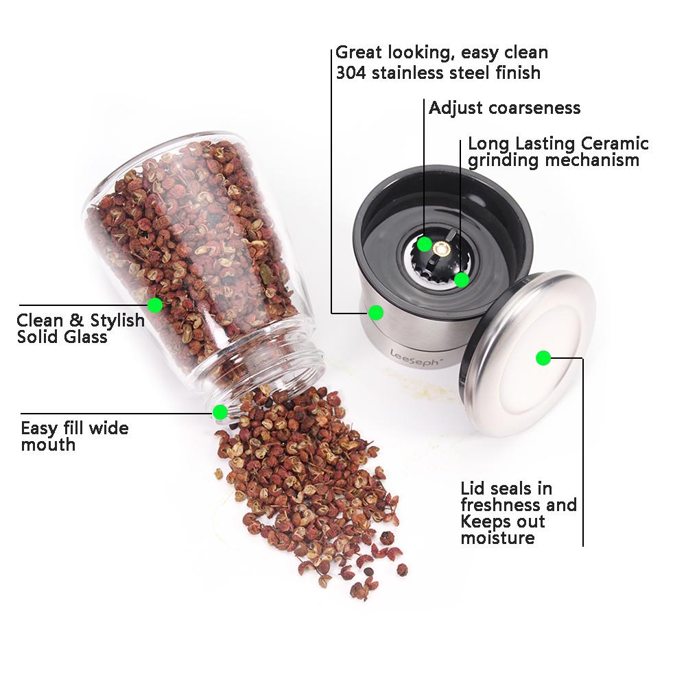 Mlýnek na sůl Sada 2 nerezových mlýnků na pepř a mlýnku na sůl s nastavitelným keramickým rotorem