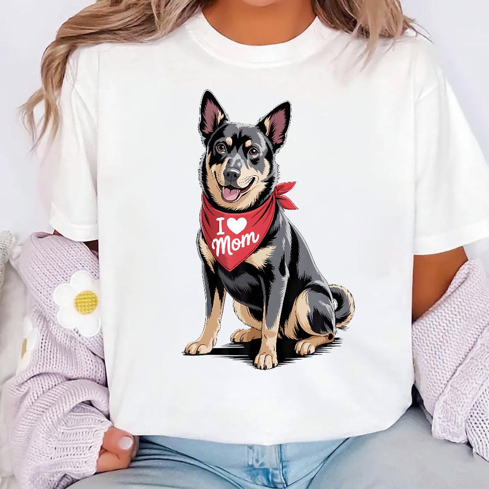 I Love Mom Australian Kelpie Shirt, Dog Lover Mothers Day Gift, Kelpie Mom Tee, Pet Lover Gift, Australian Kelpie Owner, Cute Dog Mom 4XL