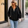 Comfortable Loungewear Top Womens Quarter Zip Hoodie, Oversized Loose Fit Long Sleeve Sweatshirt with Full Corduroy Hoodie Drawstring Hood Kangaroo