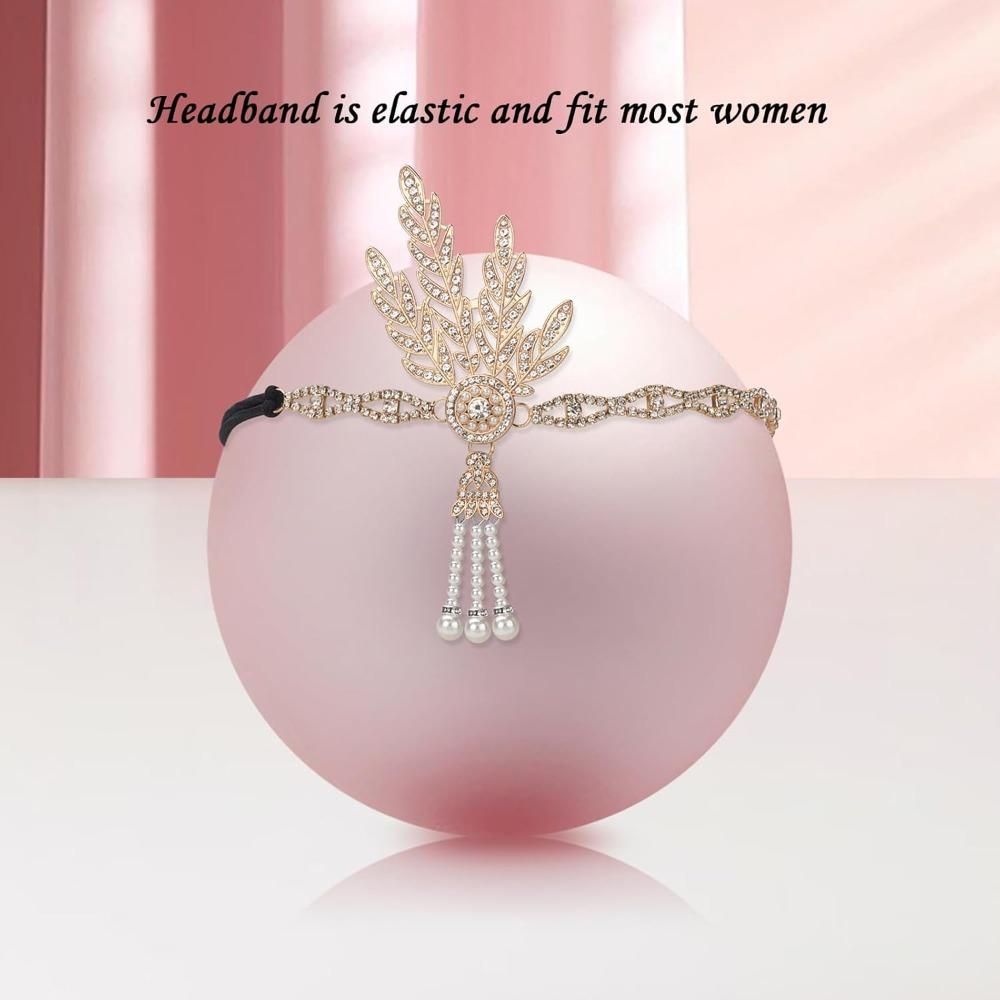 2 Piezas Collar de Perlas Fiesta de los Años 20 Mascarada Dama Diadema Decorativa de Plumas de Aleación Conjunto de Accesorios Flapper para Mujeres