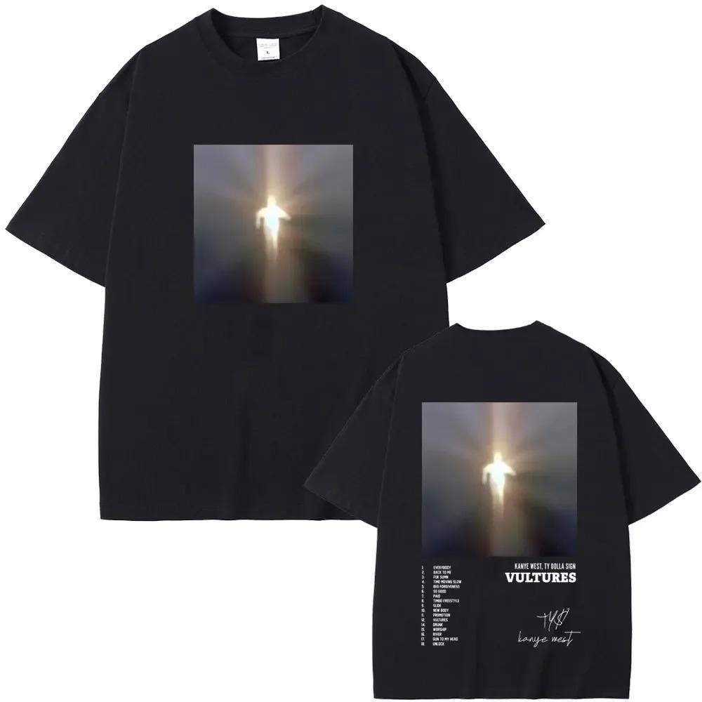 Raper Kanye West Nowy Album Muzyczny Vultures Graficzne Koszulki Męskie Damskie Hip Hop Moda Uliczna Luźne Koszulki Bawełniane Topy