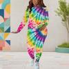 Women Plus Size Tie Dye Printed Round Neck Long Sleeve Top Fitted Pants Two Piece Set
