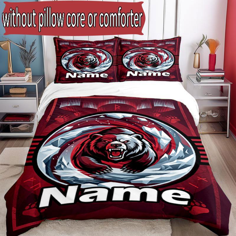 3pcs Duvet Cover Set (1*Duvet Cover + 2*Pillowcase, Without Core), Custom Name North Sydney Bears Pattern Bedding Set, Home Bedroom Decor Gift