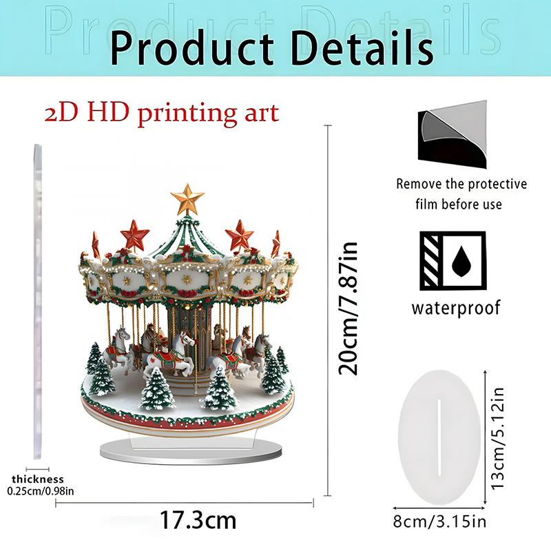 

{MX} Christmas Carousel Snowhouse Reindeer Scene 2D Acrylic Ornaments Home Office Decoration Xmas Party Gift Photo Props