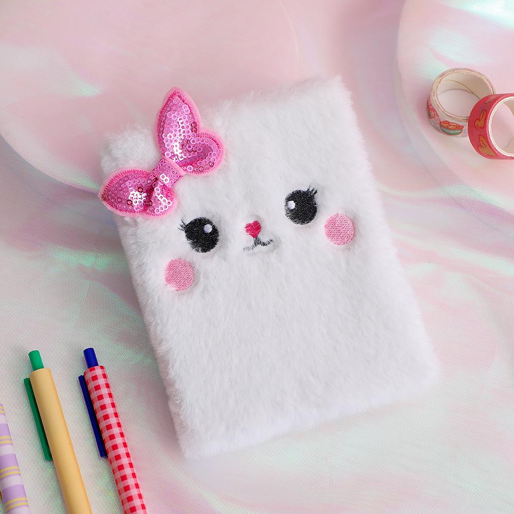 Cartoon Kitten Plush Diary - Cute Small Notebook for Girls and Women, Perfect Student Planner or Birthday Gift