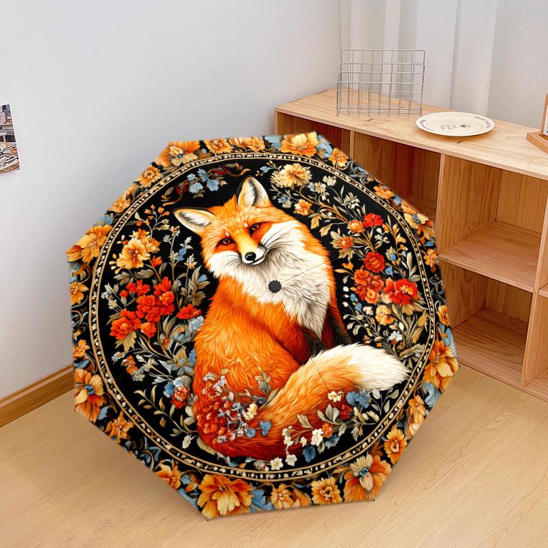 1 PC Automatic Folding Umbrella - Flowers and Animals Pattern, Portable & Foldable Design with 8 Ribs, Christmas Birthday Gifts