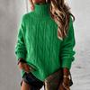 Suéter de punto trenzado para mujer con cuello alto, manga larga, color casual, cómodo, top