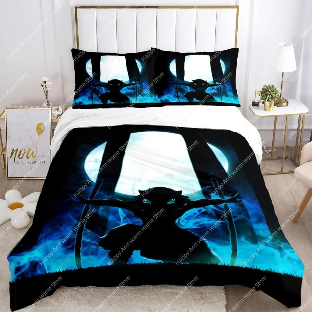 Juego de Ropa de Cama con Estampado de Demon Slayer Nezuko Ropa de Cama Matrimonial Queen Doble Individual King Size Funda Nórdica Juego de Ropa de Cama de Lino Regalo para Niños Adultos