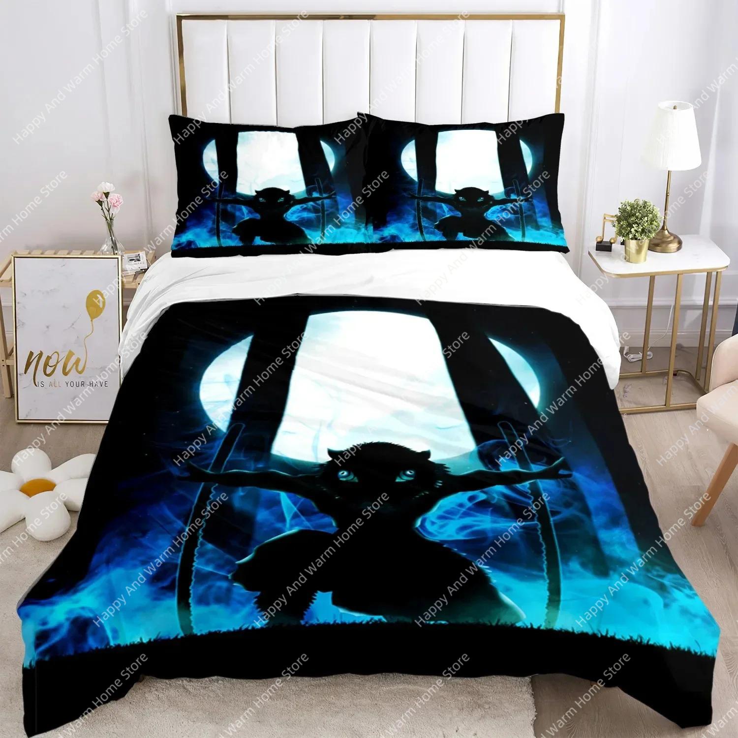 

Anime Demon Slayer Print Beding Set Nezuko Bed Linen Ful Quen Double Single King-Sized Dimensionsd Dimensions Soft Duvet Cover Set Linen Young Boys 135*200cm Eu-Single