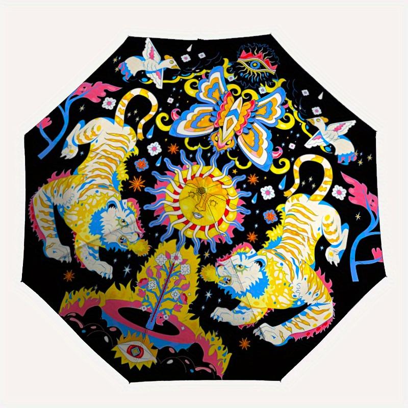 

1pc Tiger Mandala Automatic Opening/closing Umbrella with Auto Open/Close, Windproof, Foldable Sunshade yy250811177
