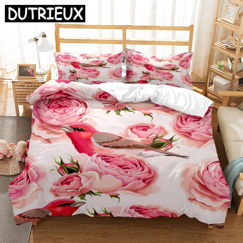 Rose Flower Art Print Three Piece Bedding Set Fashion Article Children Or Adults For Beds Quilt Covers Pillowcases Bedding Set