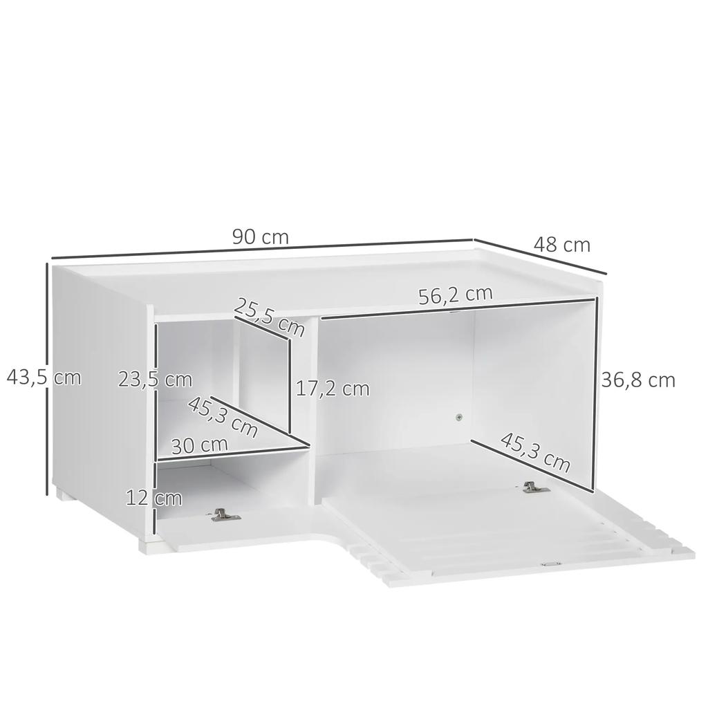 PawHut Cat Litter Box with 2 Shelves 2 In 1 Design Magnetic Door White