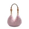 Autumn and Winter New Wooden Bead Portable Plush Shoulder Bag Handbag Texture Fashion Bag Female Sweet Cute Armpit Bag
