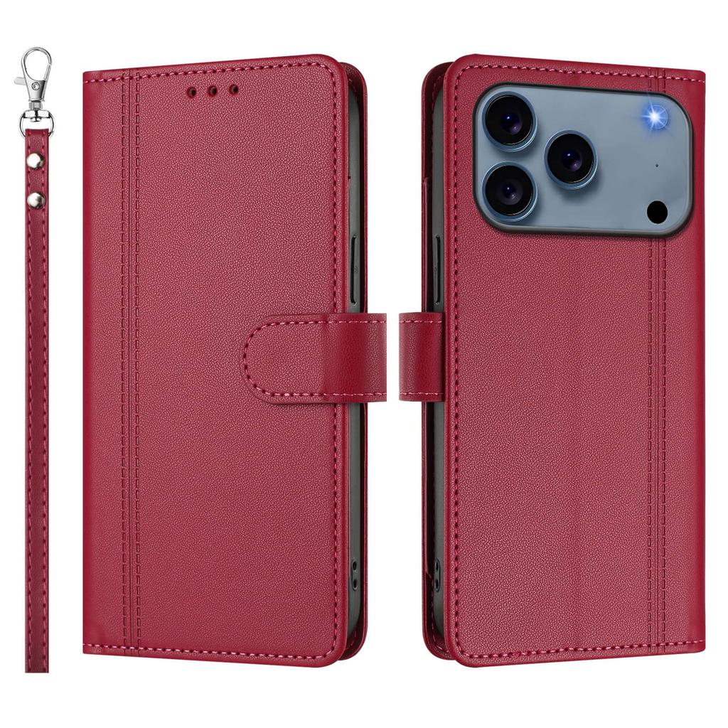 Flip Wallet Case for iPhone 17 16 Pro Max 17e 16e Air, Leather Card Holder Cover with Magnetic Clasp, Stand, Shockproof Case