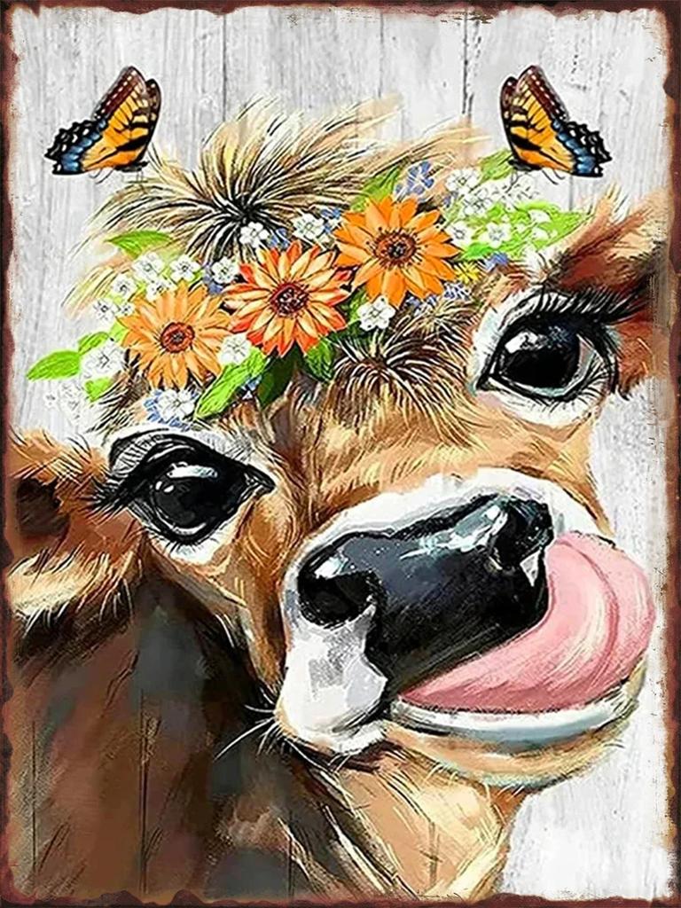 Fun Cattle Iron Plate Poster Farm Metal Tin Sign Pet Shop Garden Hanging Paintings Cute Cow Pattern Home Wall Decoration Plaq