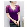 Summer V Neck Short Sleeved Women's T Shirt Fashion Sexy Diamond Mesh Tees Lace