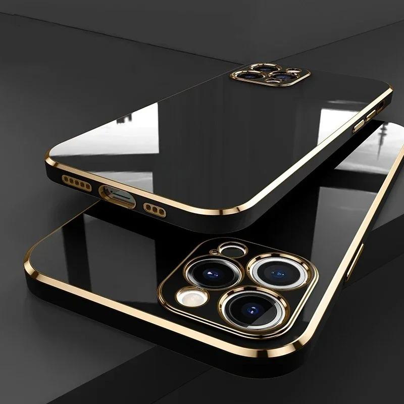 Luxury Solid Color Silicone Soft Case For iPhone 17 Air 16 15 Plus 14 12 13 Pro Max Plus Plating Glossy Shockproof Protect Cover