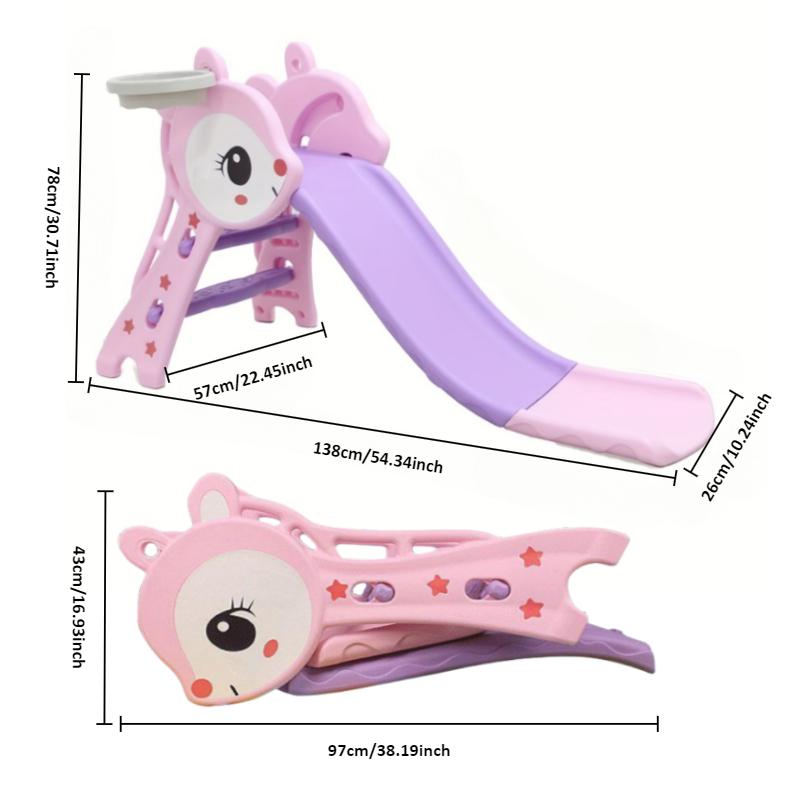 Kids Slide Safety Folding Slide Fox Freestanding Slides with Basketball Hoop for Indoor Outdoor Playground Climbing Playset