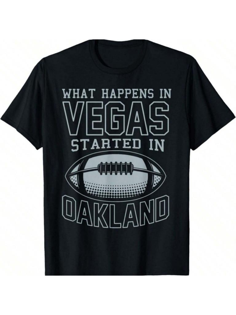 Unisex T-shirt Oakland Football Fan T-Shirt- Stories Happen in Veas, Start in Oakland Bold Graphic Black Short Slee