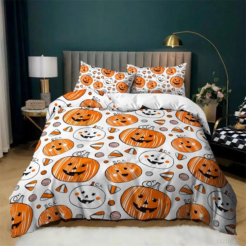 Halloween Queen Duvet Cover Luxury Ghost Festival Bedding Set Microfiber Gothic Pumpkin Skull Comforter Cover With Pillowcases