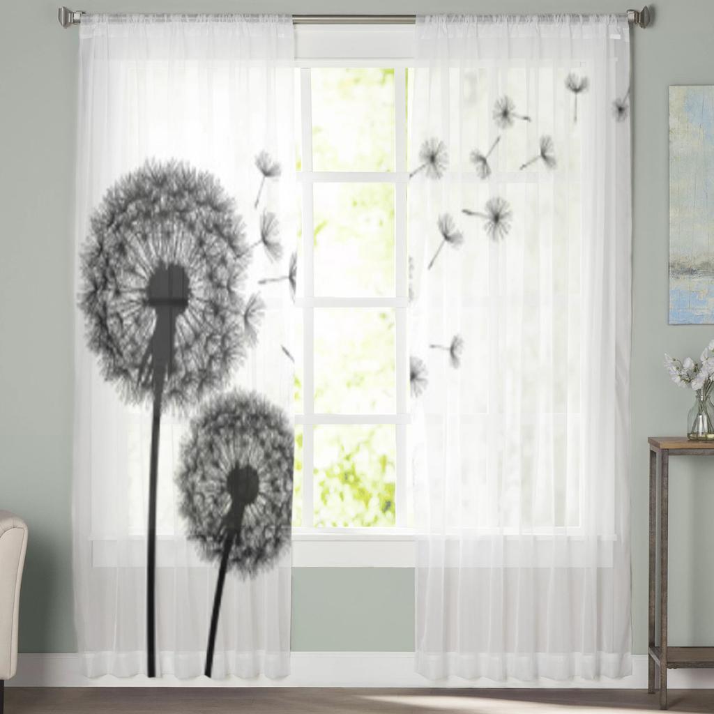 Black Dandelions Sheer Curtains For Living Room Modern Fashion Valance Curtains For Kitchen Tulle Curtains