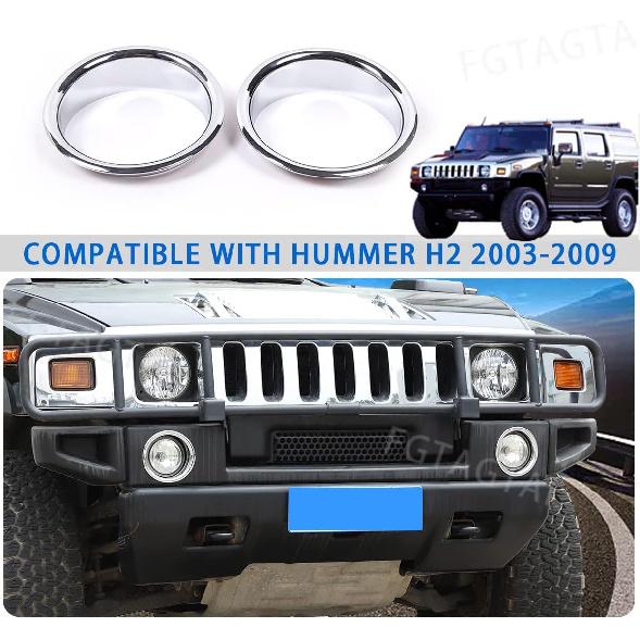 Front Bumper Driving Fog Light Ring Bezels Covers Trim Molding Fit for Hummer H2 2003-2009, ABS Front Fog Light Lamp Decoration Protector