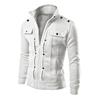 Hombres Primavera Otoño Chaqueta con Botones Cierre de Cremallera Color Sólido Cuello Alto Manga Larga Chaqueta Casual Ropa de Abrigo
