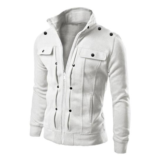 Hombres Primavera Otoño Chaqueta con Botones Cierre de Cremallera Color Sólido Cuello Alto Manga Larga Chaqueta Casual Ropa de Abrigo