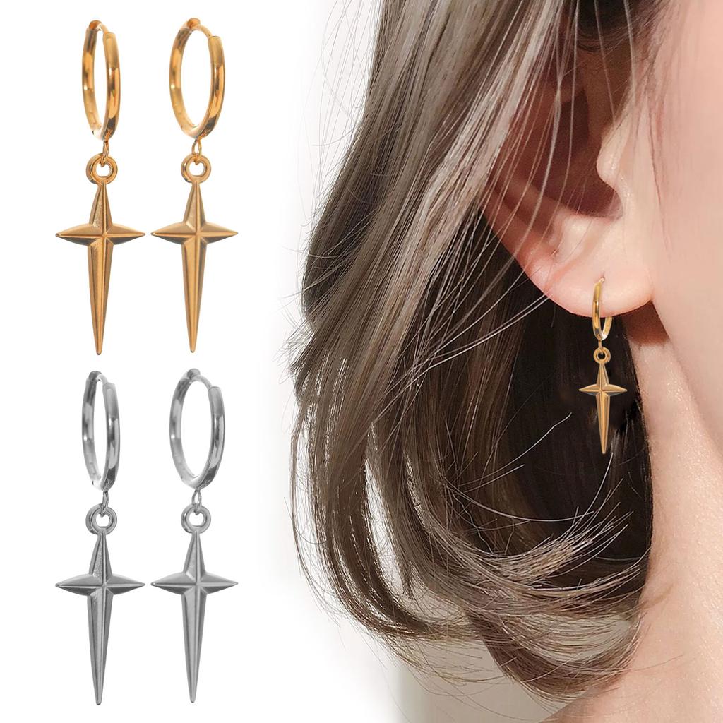 Small Hoop Earrings with Star Design Drop Earrings Pendant Earrings for Women Hip Hop Fashion Jewelry Alloy Texture