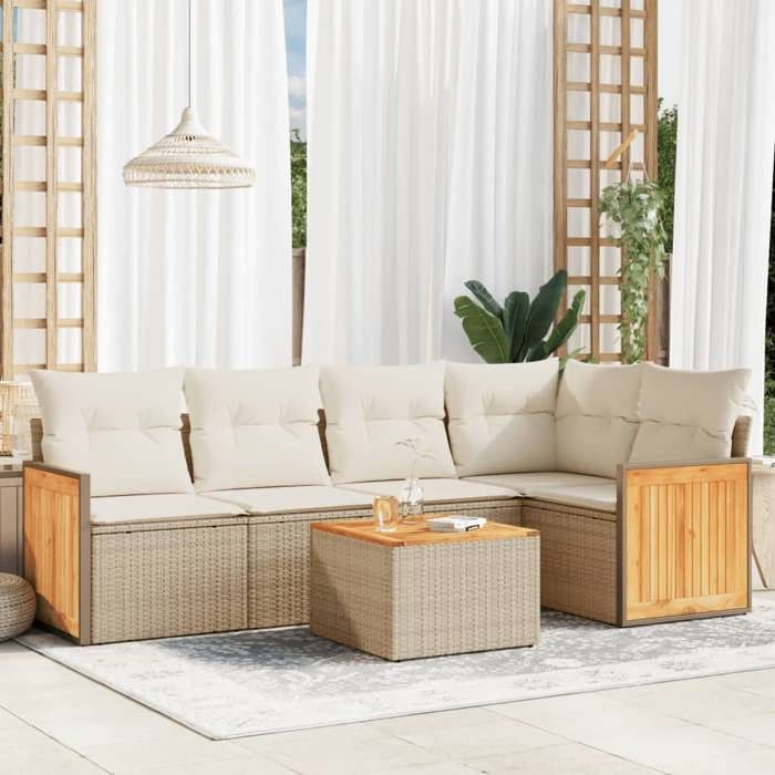VidaXL Garden Lounge Set with Cushions 6 Pcs, Patio Sofas, Furniture Set, Outdoor Terrace Furniture, Beige 3260035