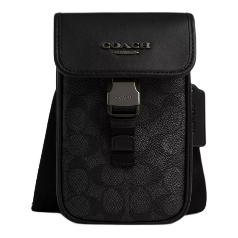 COACH Racer Phone 11 Logo Adjustable Shoulder Strap Coated Canvas and Smooth Calfskin Crossbody Bag Mini Men s Charcoal серый
