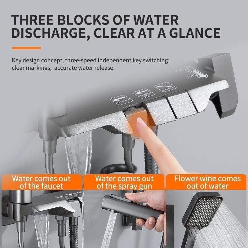 Bathroom Stainless Steel Water Heater Wall-mounted High-pressure Shower System Four-in-one Square Piano Key Shower Set