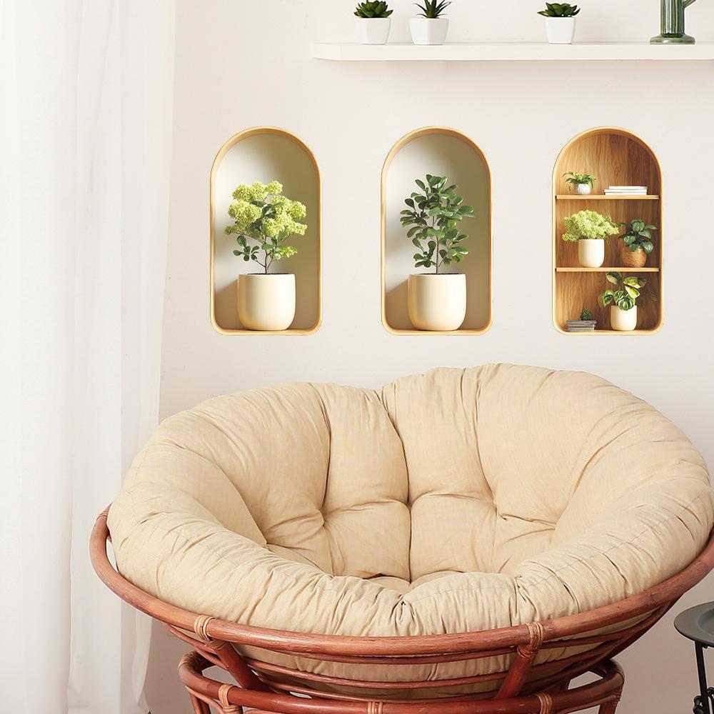 Kreative Simulations-3D-Pflanzenvasen für Schlafzimmer, Wohnzimmer, Heimverschönerung und Dekoration, Wandaufkleber