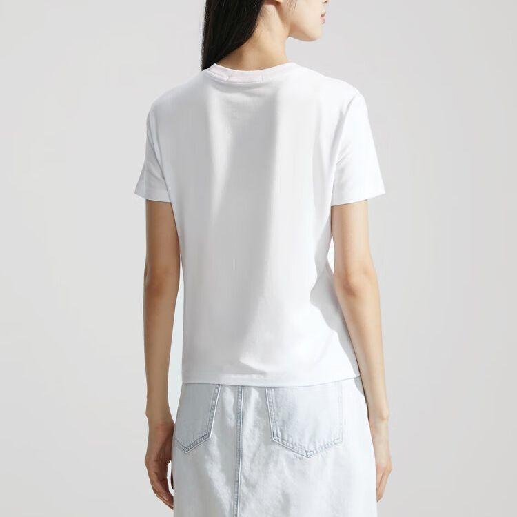 Calvin Klein Letter Print Crew Neck Pullover Short Sleeve Regular T-Shirt Women Tops Moonlight-White J222493-YAF