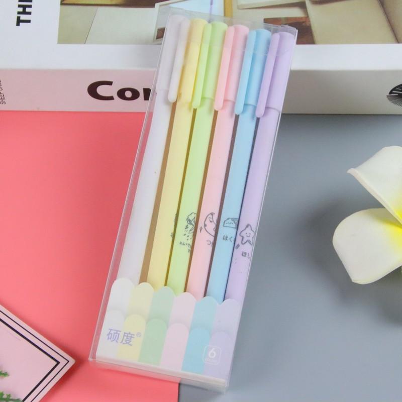 Back To School Season 0.5mm Boxed Morandi Neutral Pen Creative Stationery Student Fountain Pen Set 6 Pack Black Office Signing Pen
