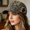 New Style Women's Vintage Distressed Baseball Cap Leopard Print Ripped Sun Hat Casual Streetwear Outdoor Cap