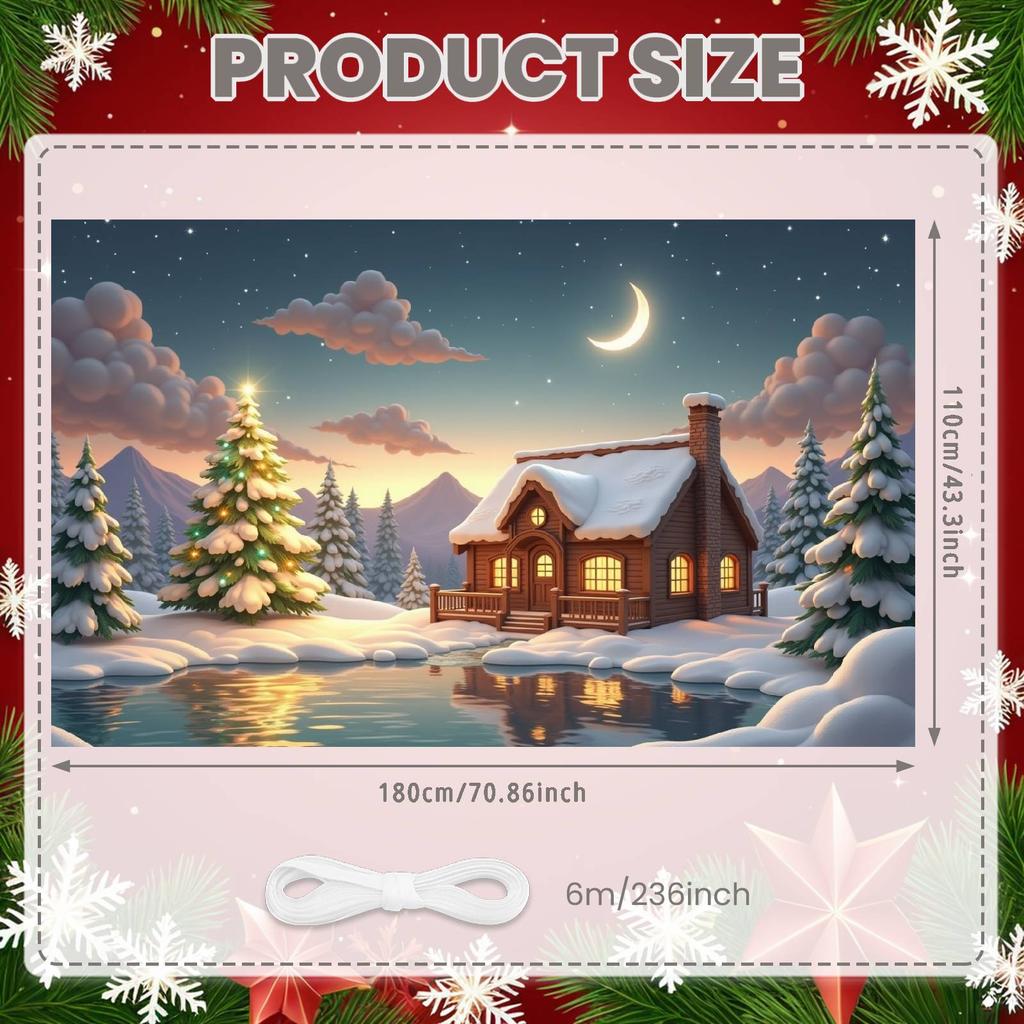 Christmas Party Banner Cloudy Sky Christmas Tree Banner Holiday Banner Moon Stars Pattern For Home Party New Year Decoration