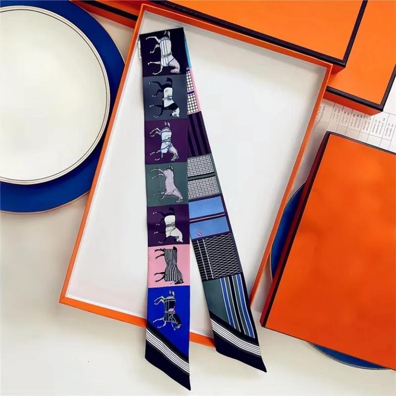 Cachecol de Seda 100% de Alta Qualidade Marca de Luxo Mulheres Faixa de Cabeça Faixa de Cabelo Foulard Gravata Lenço de Pescoço Cachecóis Skinny Acessórios