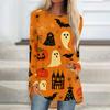 Women's Halloween Printed Long Sleeve Round Neck T-Shirt Mid-Length Casual Top
