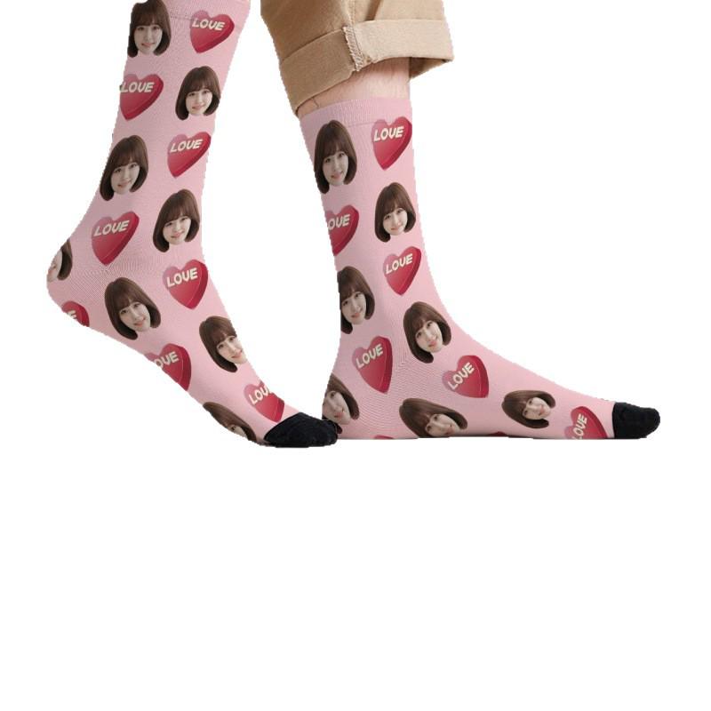 Skarpetki z nadrukiem 3D twarzy na zamówienie - Prezent świąteczny DIY, Poliester, Casualowe i wszechstronne