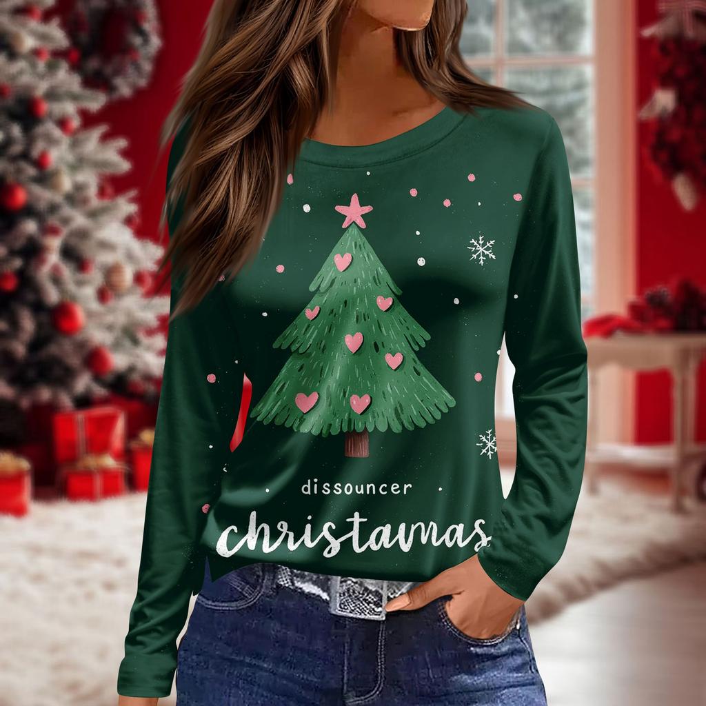 Dame Hverdagslig Langermet Trykket O-hals Topp