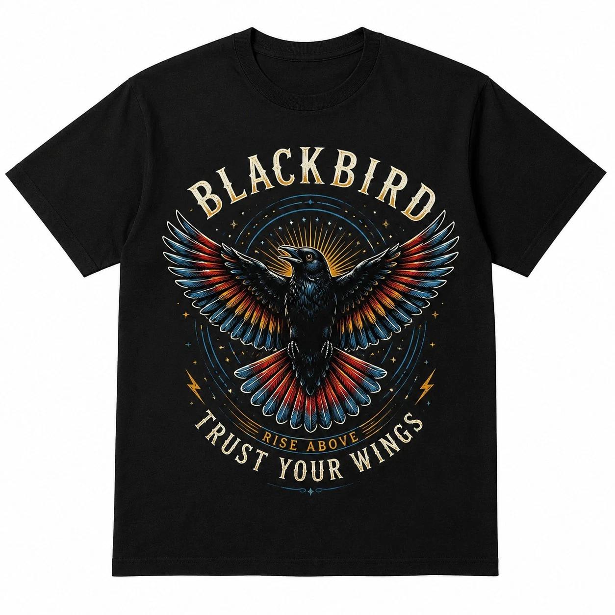 Blackbird T-Shirt Trust Your Wings Rise Above Graphic Tee Vintage Bird Print XL