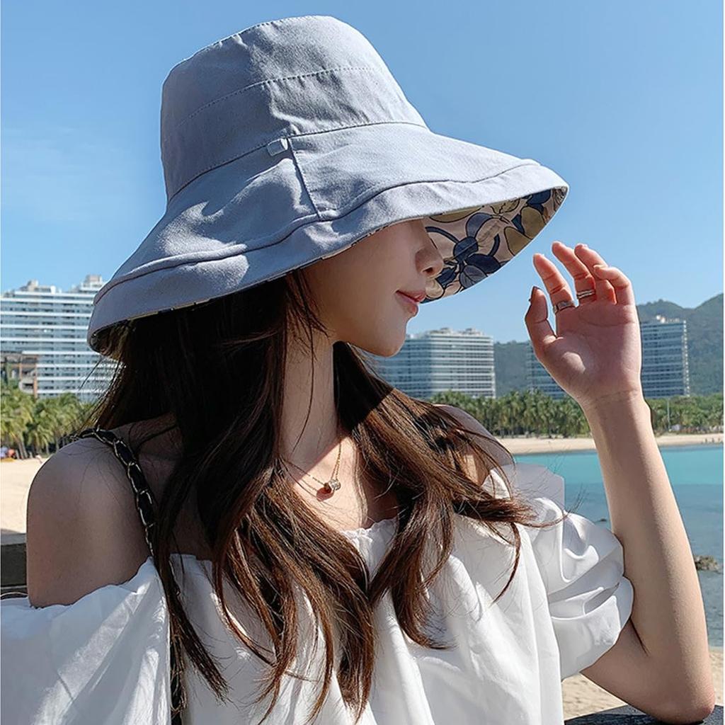 Reversible Sun UV Sun Summer Hat with Wide Slimming Stylish hat01 [saliwind] Women's Hat, Protection, Cut, Hat, Strap, Cotton, Brim, Effect, 56-58cm,