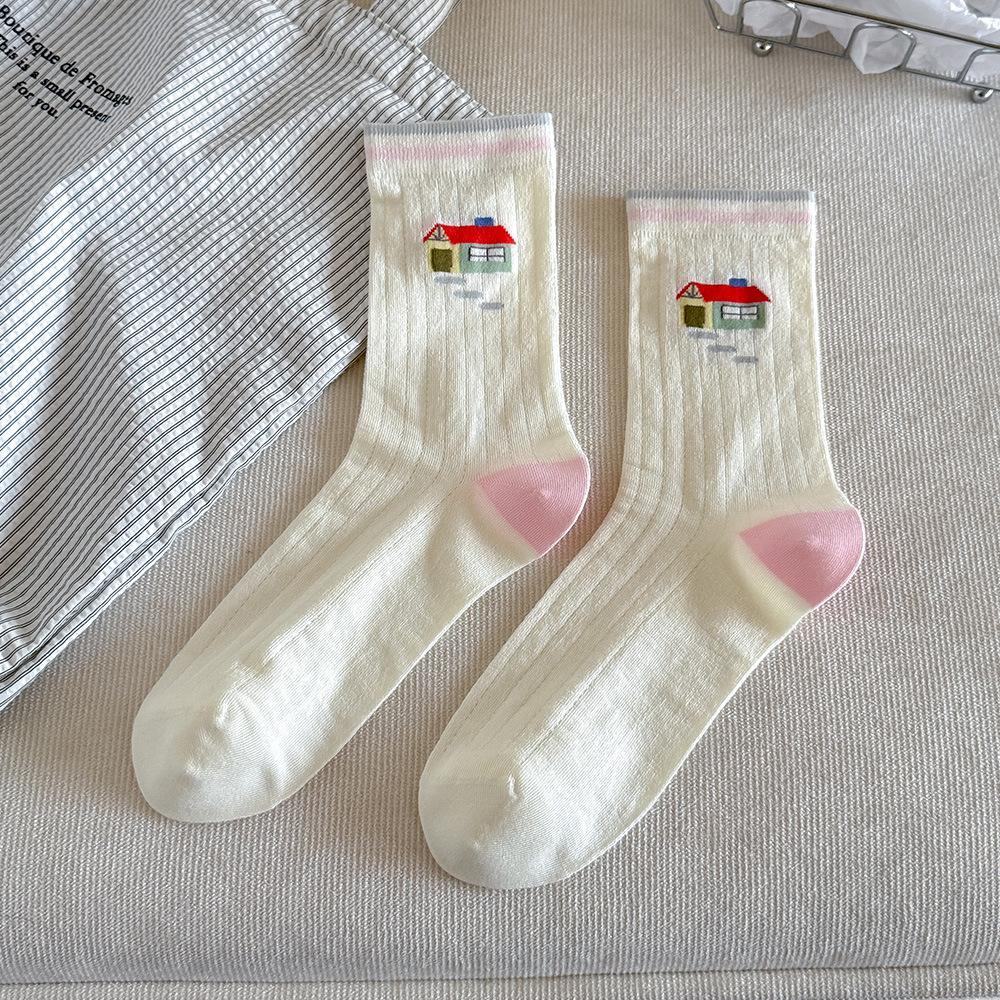 Summer Lightweight Breathable Socks - Netted Ankle-length Socks, Colorful Cartoon-style Pile-up Socks, No Ribbed Stripes, Frilled Edges Socks