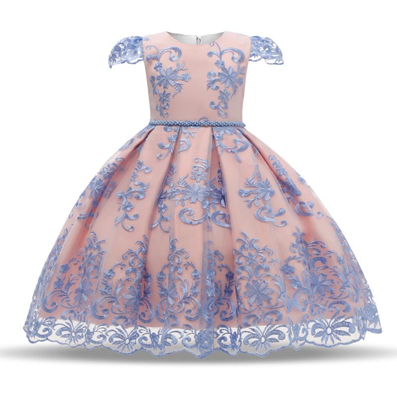 Dziewczyny ubierają sukienki Tutu Puff z krótkim rękawem muszka ślubny kostium na fortepian wydajność haftowana spódnica dla dziewczynek tkanina sukienka dla dziewczynki z kwiatami