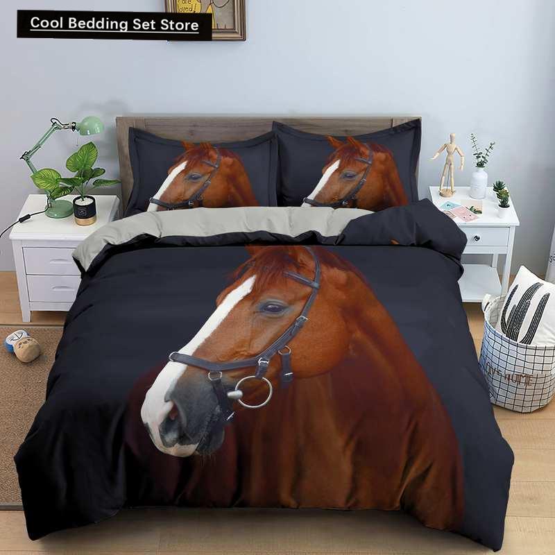 Horse Bedding Sets Single Double Queen King Size Quilt Duvet Cover Set with Pillowcase Animal 2/3pcs Polyester Comforter Cover