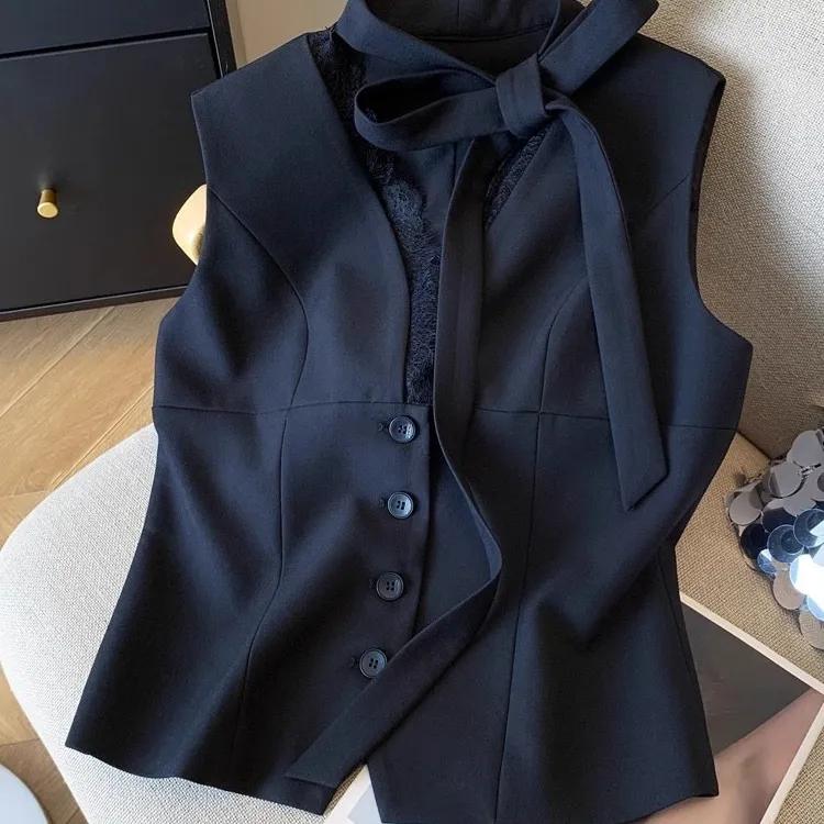 Women Office Lady Waistcoat Top Female Summer Vest Sexy Sleeveless Vest Lace Patchwork Crop Tops