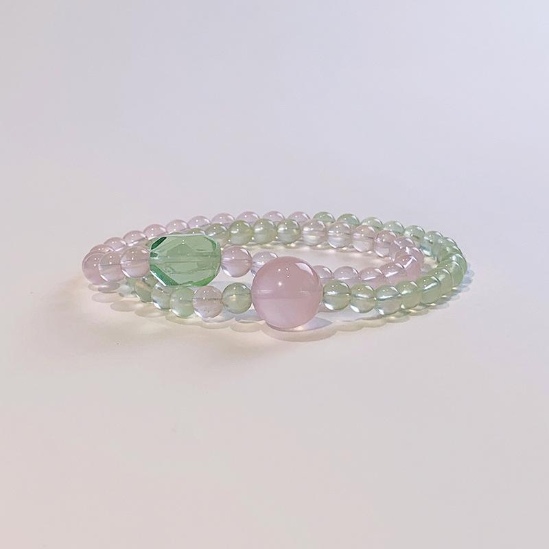 Двойной кристаллический браслет из пренита, розового кварца и флюорита