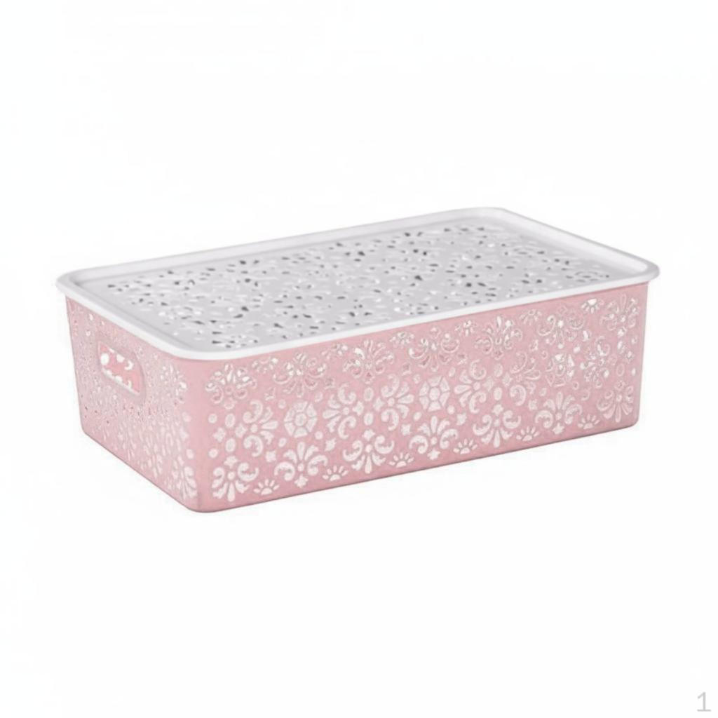Decorative Storage Box Versatile Hollow Basket Stackable Lace Pattern Organizer Bin for
